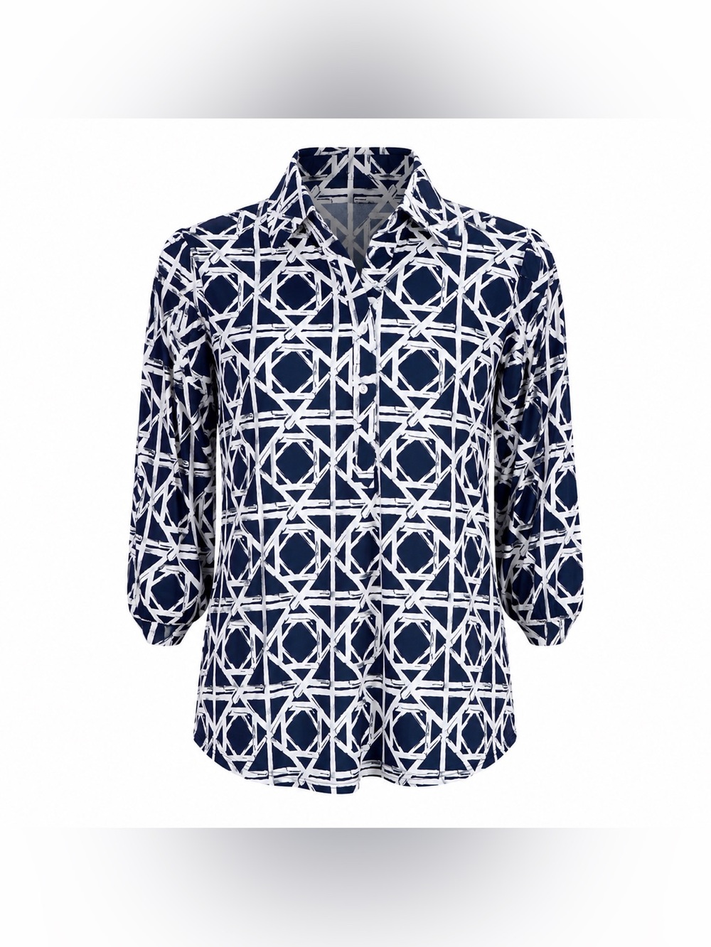 Jude Connally Black Blue Geometric Collared Jude Cloth Tunic Small Preppy Resort